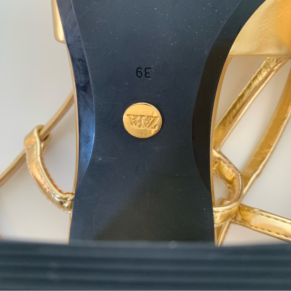 ZARA Embellished Block Heel Slingback Shoes Gold - Picture 11 of 15
